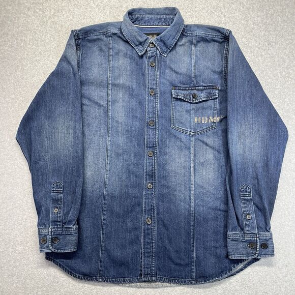Harley-Davidson Denim Button-Down Shirt Men’s XL Blue Prison Style Workwear - Picture 1 of 13